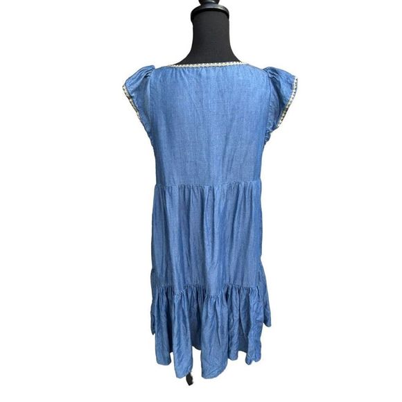 Tommy Bahama Women's Blue Boho Embroidered Tassel Tiered Tencel Dress Size Small - Picture 6 of 15